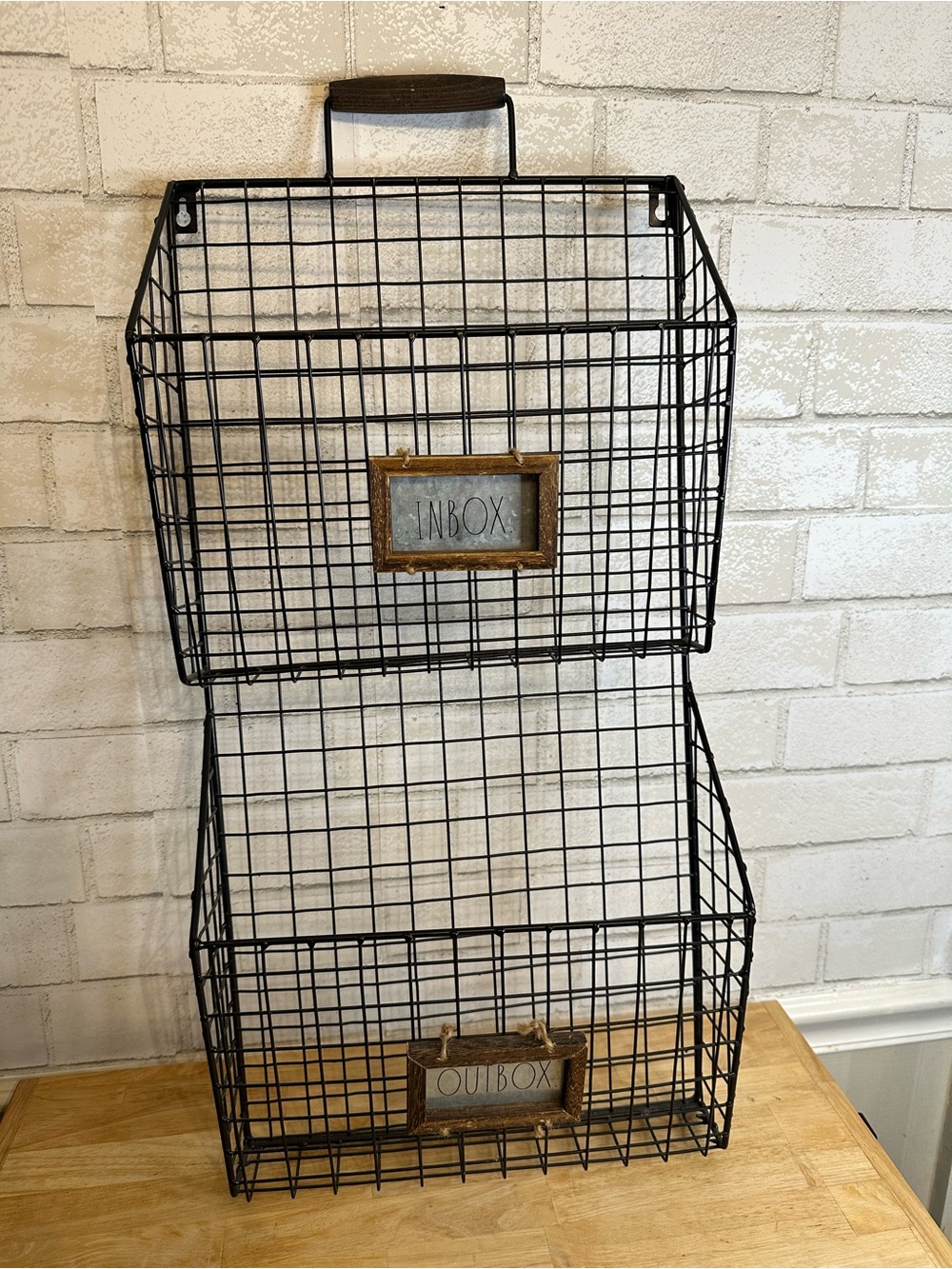 Rae Dunn Black Wire Wall Inbox/Outbox Mail Paper Organizer NEW